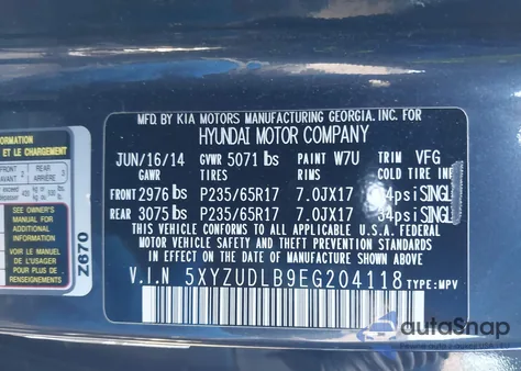 2014 Hyundai Santa Fe Sport 2.4L from USA, damaged, VIN 5XYZUDLB9EG204118